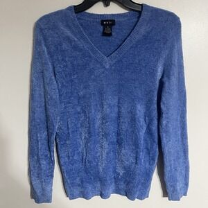 Women's Evie‎ V-Neck Blue Fuzzy Long Sleeve Sweater Size XL